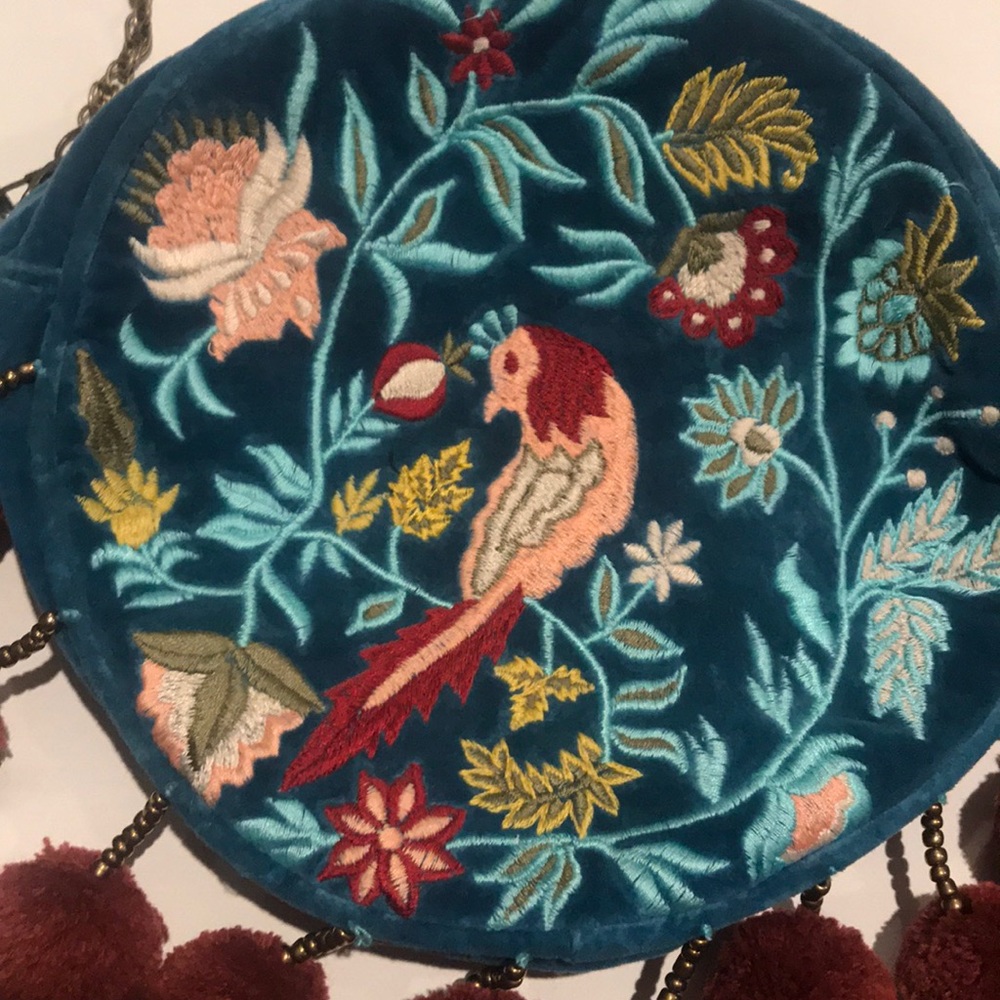 Round Embellished Peacock Crossbody Bag